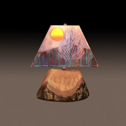 Miniature Sized Rustic Lamp with Copper Shade and Sun Tree Design