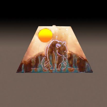 Copper Lamp Shade with Stained Glass Inlay (Sitting Bear Design, Small Sized Shade)