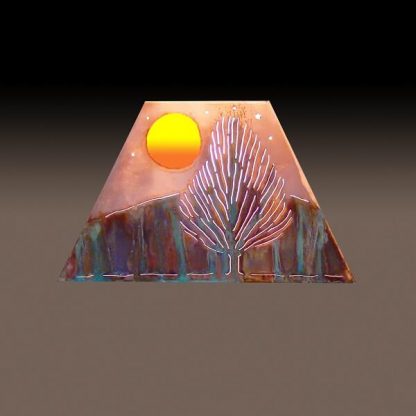 Copper Lamp Shade with Stained Glass Inlay (Sun Tree Design, Small Sized Shade)