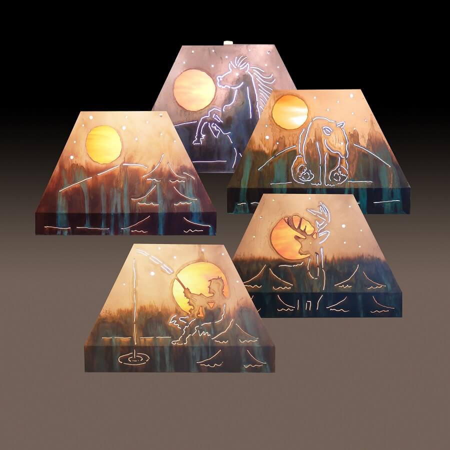 Various Copper Lamp Shade Designs with Stained Glass